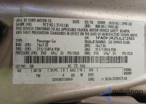 2018 Ford Focus Se из США, поврежденный, VIN 1FADP3K25JL272563